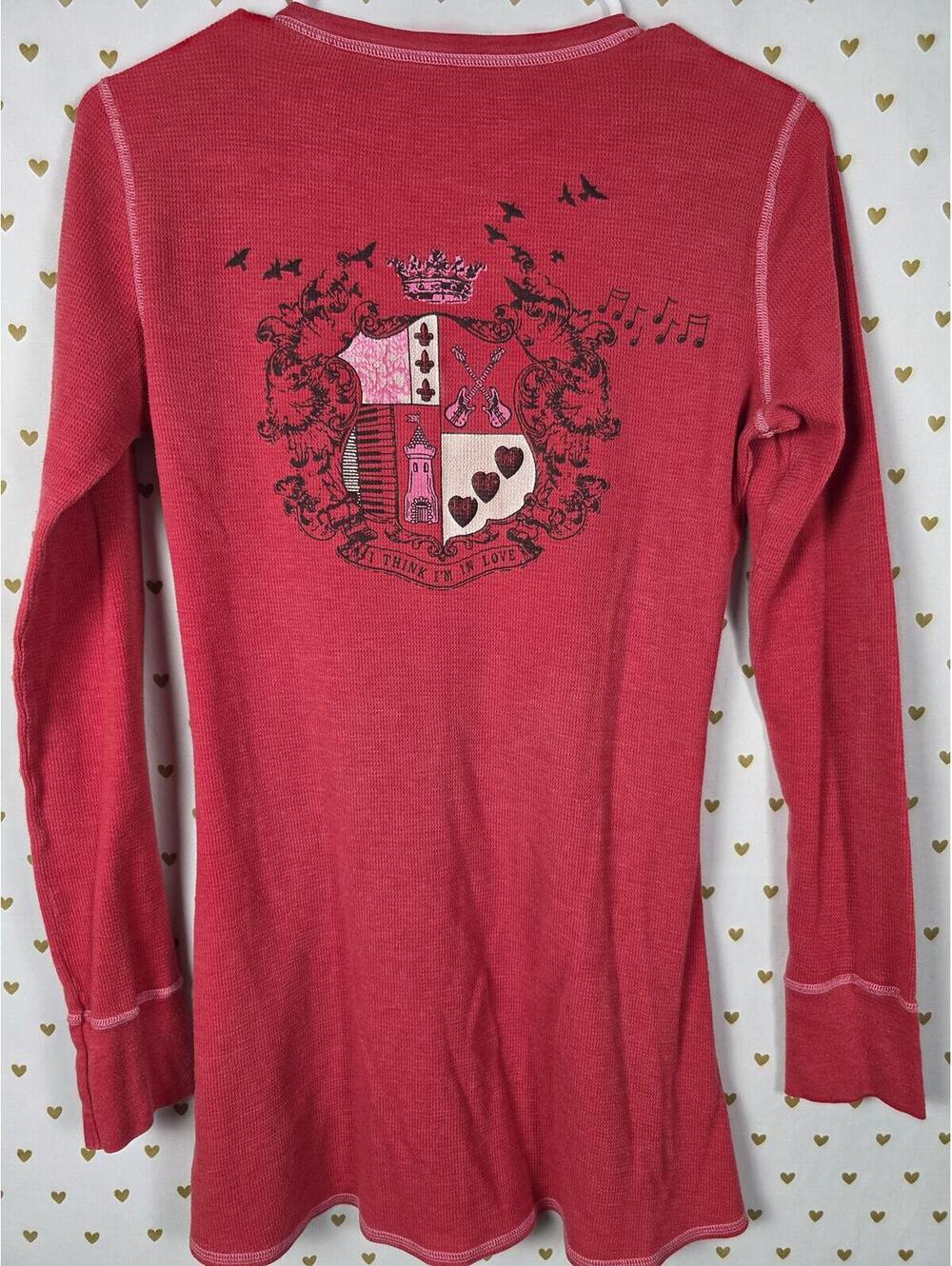Vintage PINK Victoria's Secret Thermal Tunic Henley Mini Dress Crest SMALL